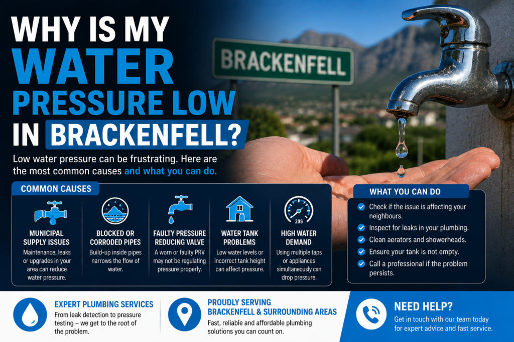 Low water pressure in Brackenfell home caused by plumbing leak or pipe restriction